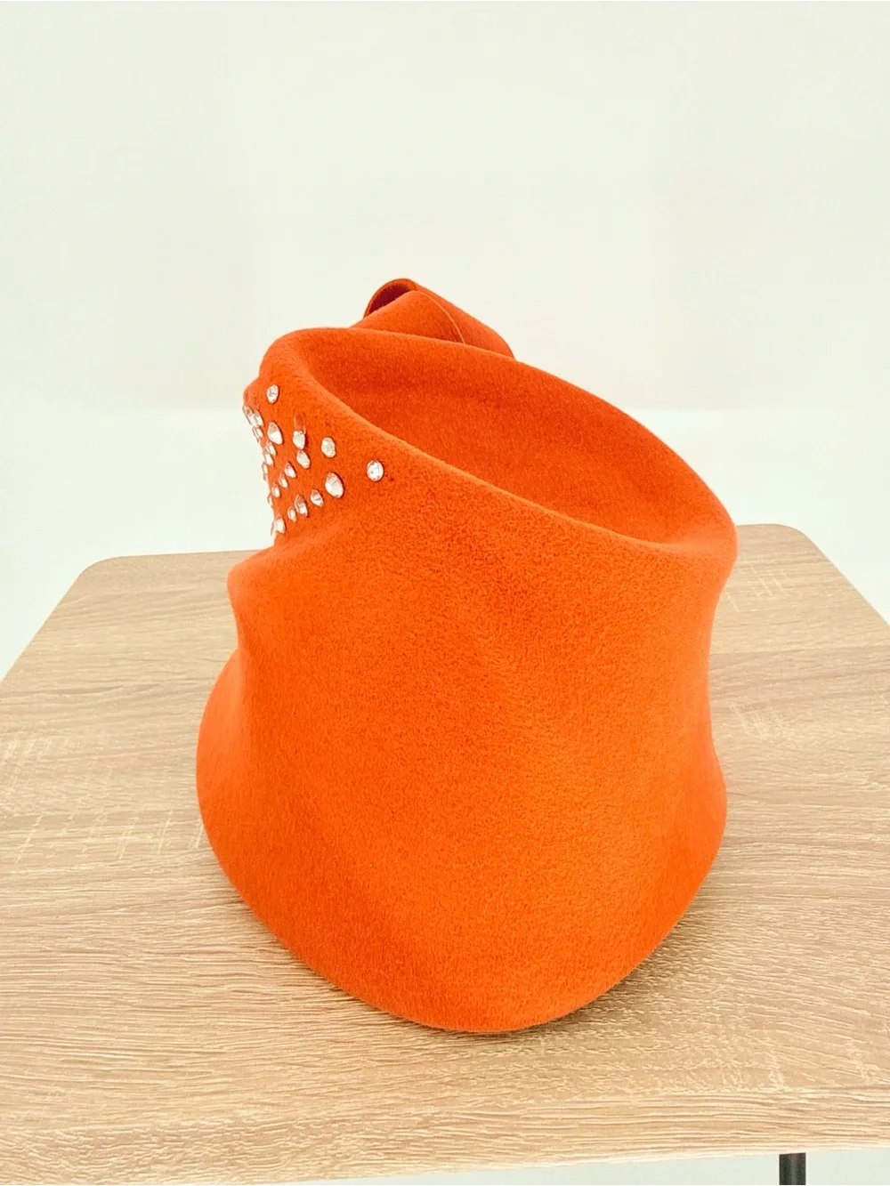Vintage Tim Crawford Wool Cloche Hat Burnt Orange Rhinestone Bow Opening Day US